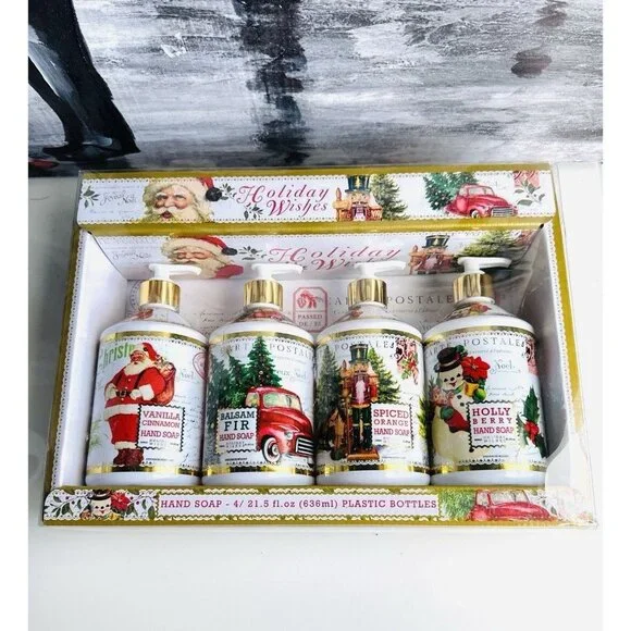 Holiday Wishes Hand Soap Collection Set Of 4 - Balsam Fir, Orange,Vanilla,Berry